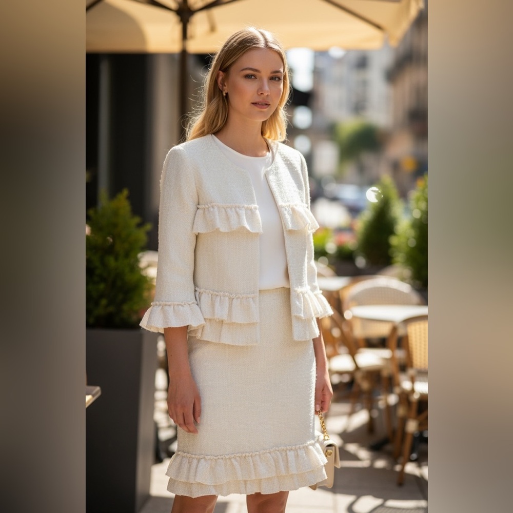 Nanette Lepore Cream Skirt Set with Ruffle Accents